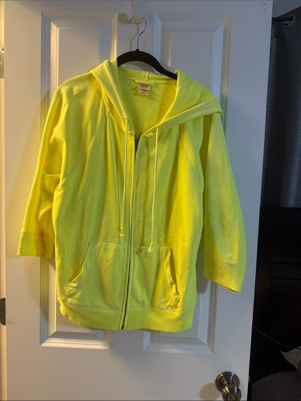 Neon Yellow Zip-Up Hoodie with Hood and Pockets